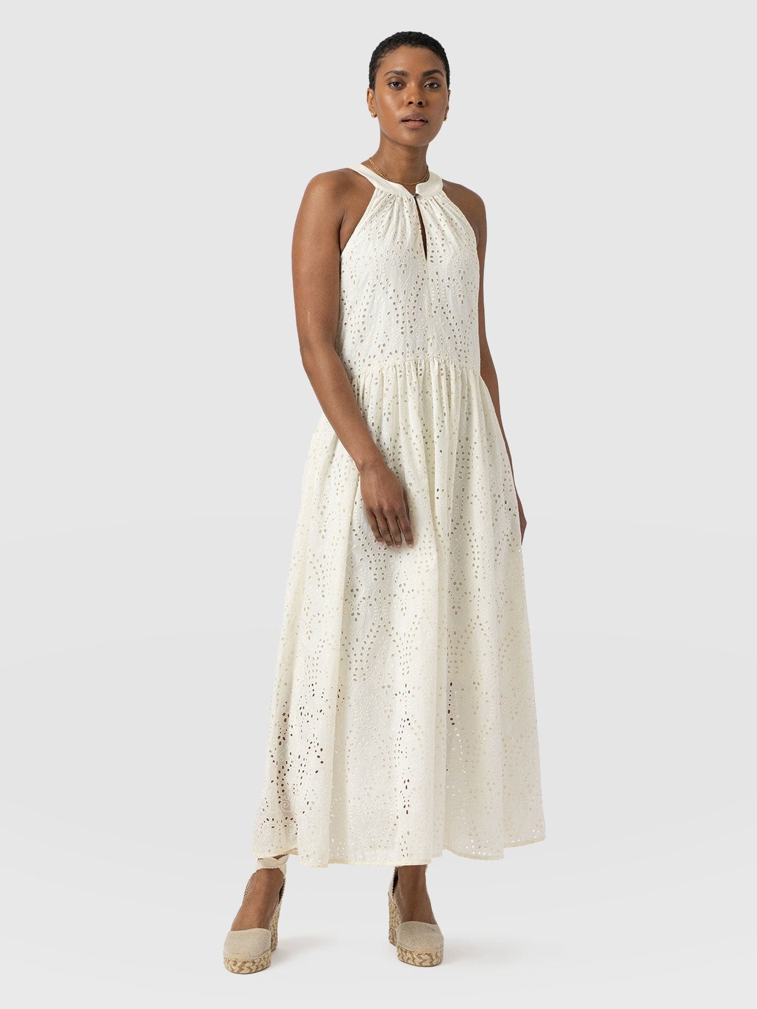 Zoey Halter Neck Dress - White Broderie - Women's Dresses | Saint + Sofia® USA
